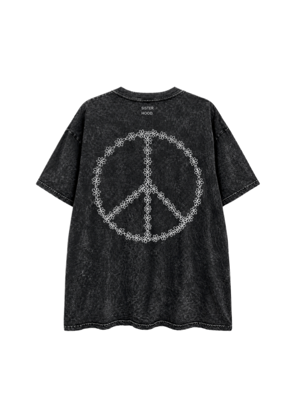 Peace + Love Oversized Tee — Distressed Mineral Black