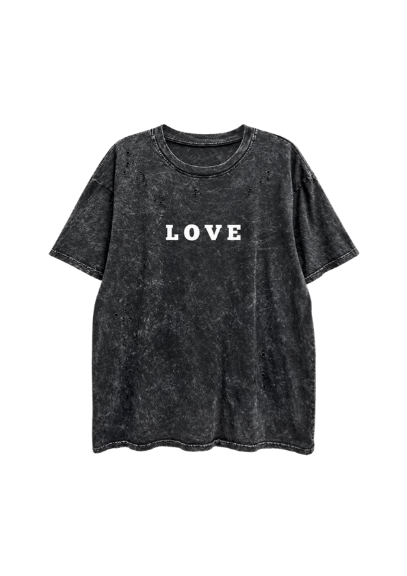 Peace + Love Oversized Tee — Distressed Mineral Black